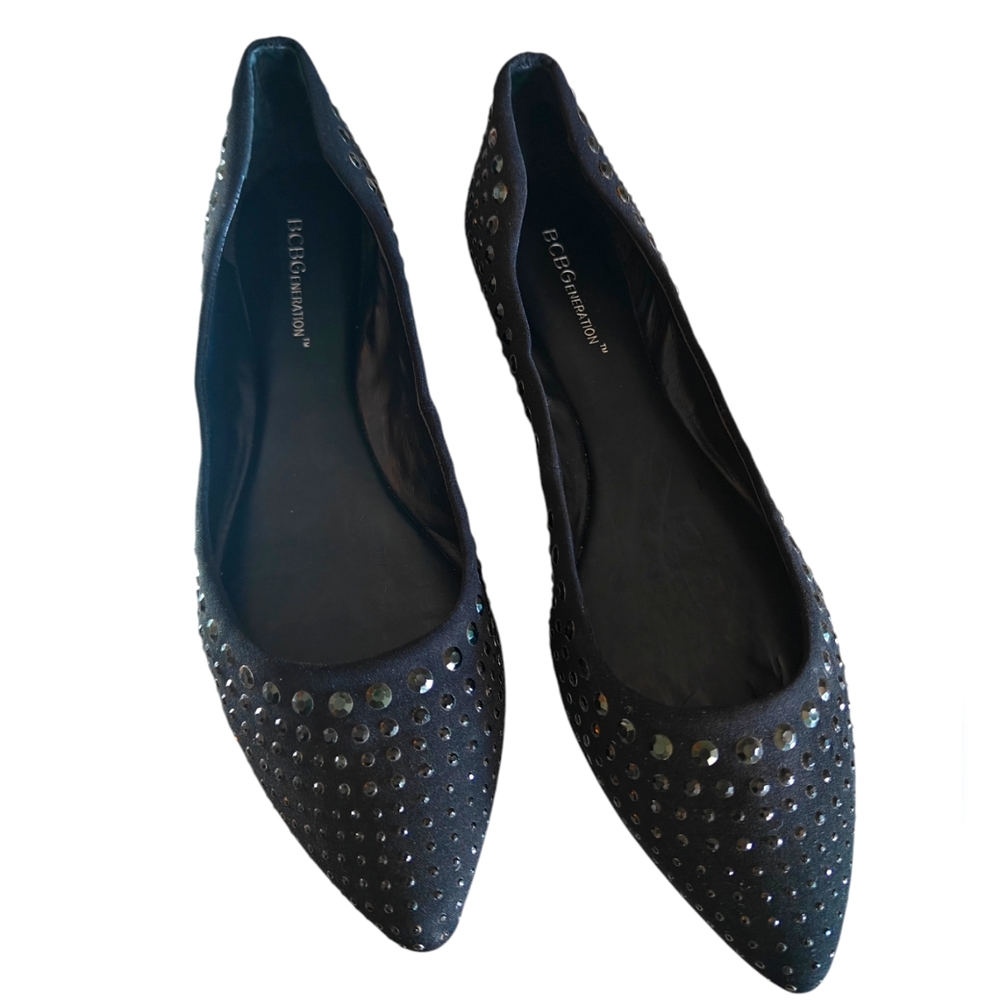 BCBGeneration Black on Black Sequin Studded Ballet Flats | Size 8M/38 - Picture 9 of 10